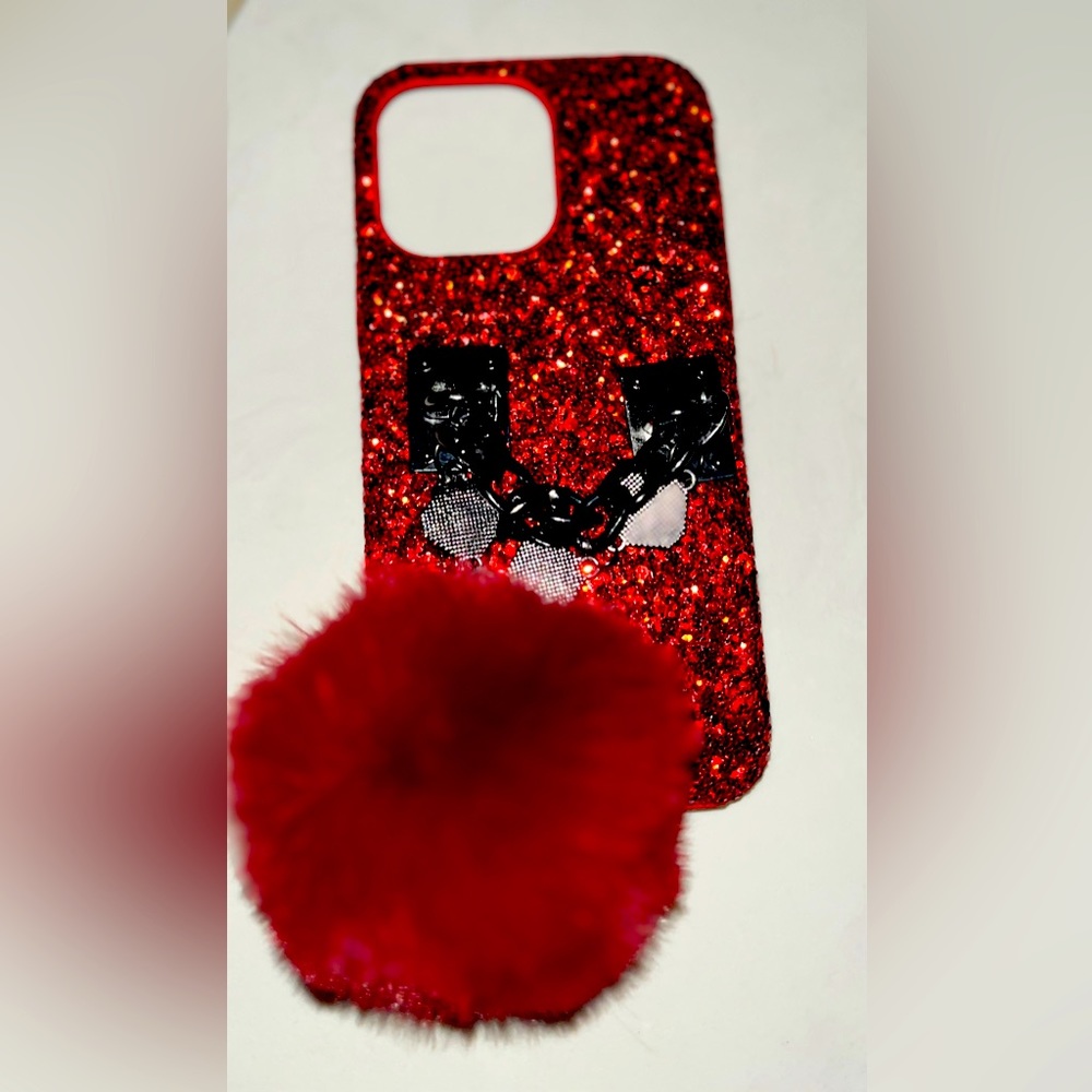iPhone 13 ProMax slim red glittery hard phone case NWT